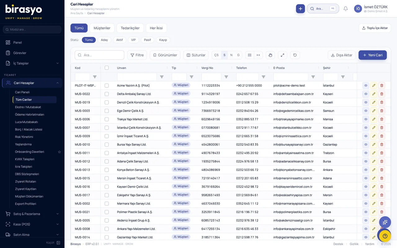 Customer and supplier accounts